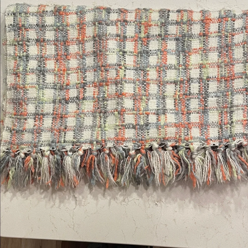 Cynthia Rowley Orange and Gray Plaid Throw Blanket